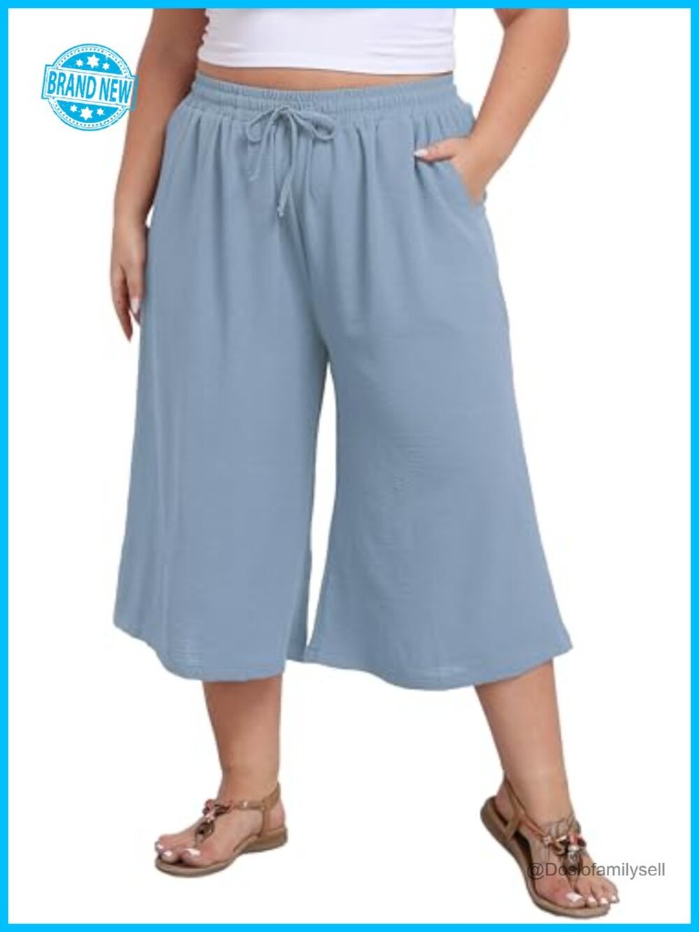 Plus Size Capri Culottes Pants High Waisted Wide Leg Palazzo Trousers with